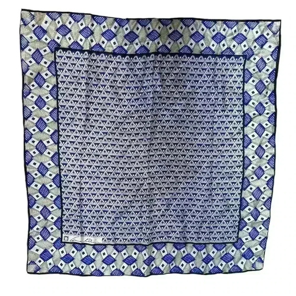 Vintage Silk Scarf in Blue Silver and Black Retro Design by Anne Klein - Picture 2 of 7